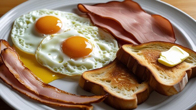 Desayuno Facil y Rapido De Preparar Jamon Huevo y Tostadas ()