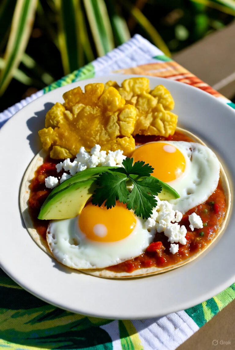 Huevos rancheros boricuas servidos en tortilla caliente